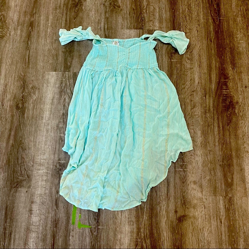 Mint Green / Blue Off the Shoulder Midi Dress